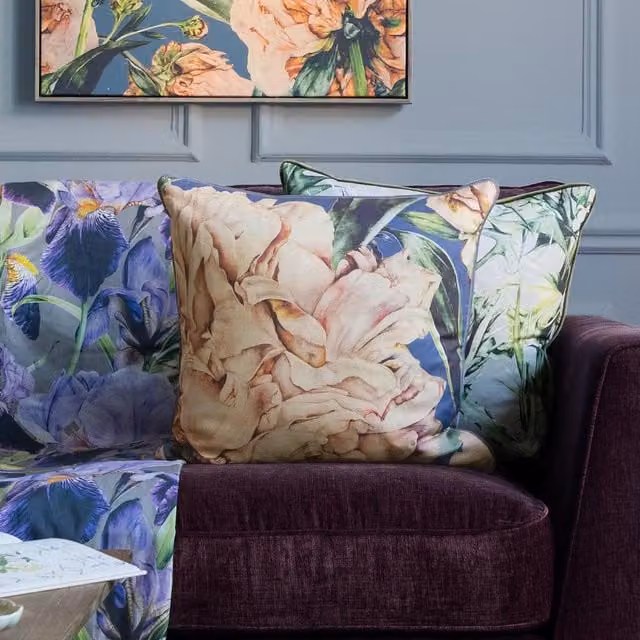 Voyage Maison Parcevall Floral Velvet Feather Filled Cushion in Coral and Multicolour, W/D/H: 55 x 55 x 55 cm – 1