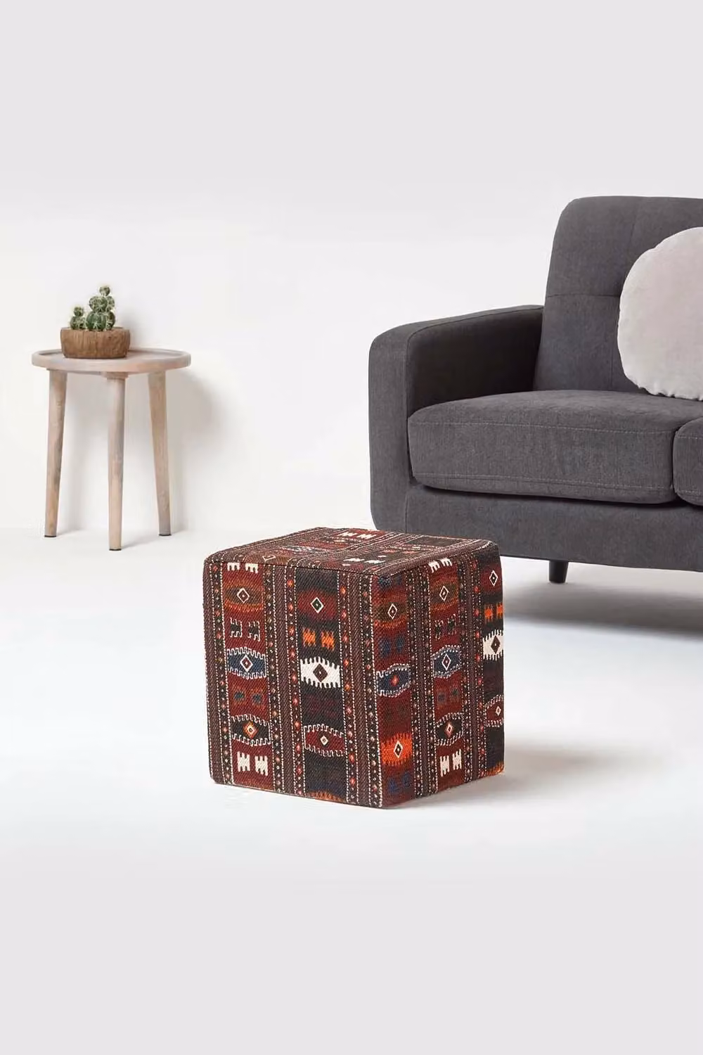 Homescapes Moroccan Kilim Print Cotton Cube Pouffe, Multicolour, W/D/H: 36 x 36 x 38 cm – 2