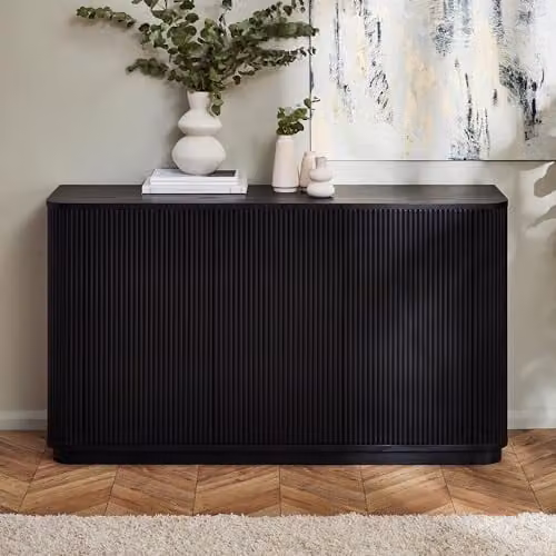 Julian Bowen Louis 3 Door Black Ash Fluted Sideboard, H80 x W142 x D40 cm