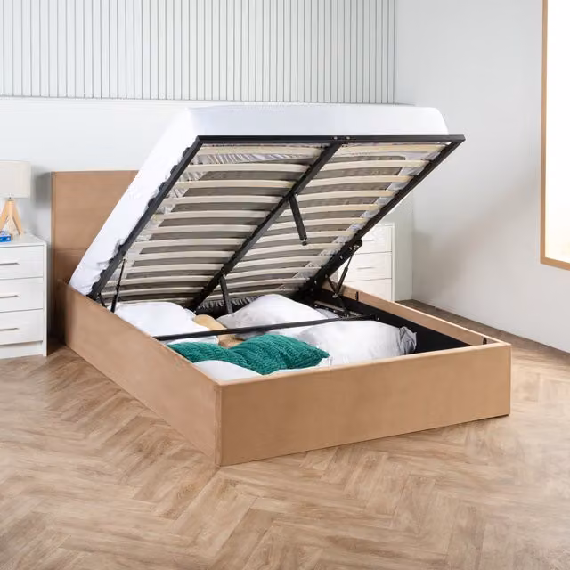 Home Treats Modern Upholstered Ottoman Storage Bed Frame in Brown, W/D/H: 120 x 200 cm