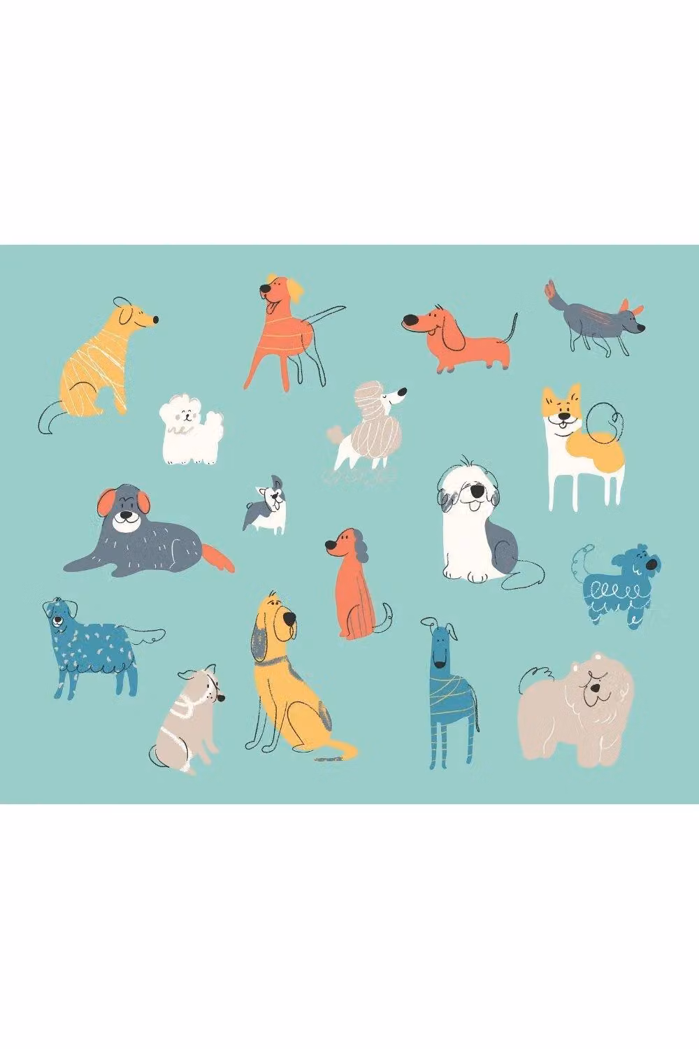 Origin Murals Happy Dogs Wall Mural in Petrol, W: 300 cm, H: 240 cm – 2