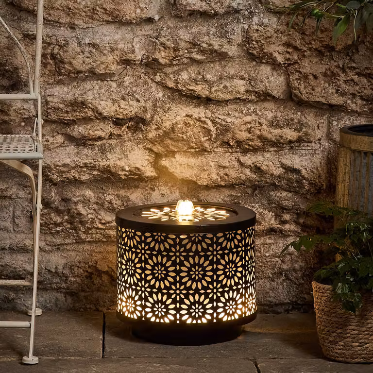 Grisedale Black Metal Cutout LED Tabletop Fountain