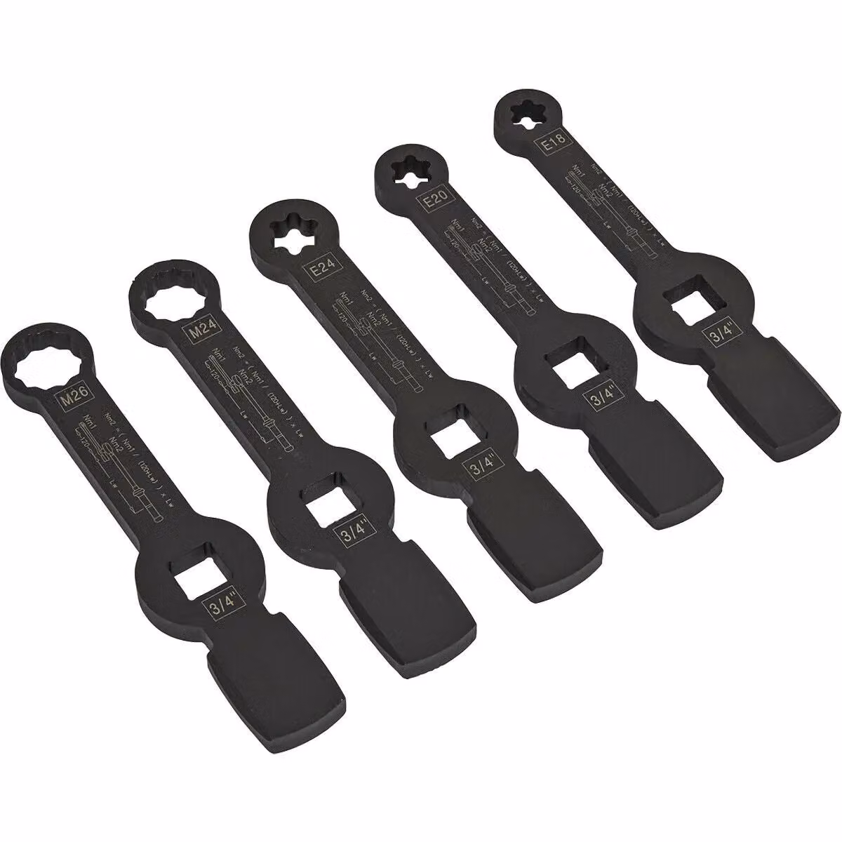 Loops 5 Piece Bi-Hex TRX-Star Brake Caliper Slogging Wrench Set, 3/4 inch Sq Drive, Multicolour and Black – 3
