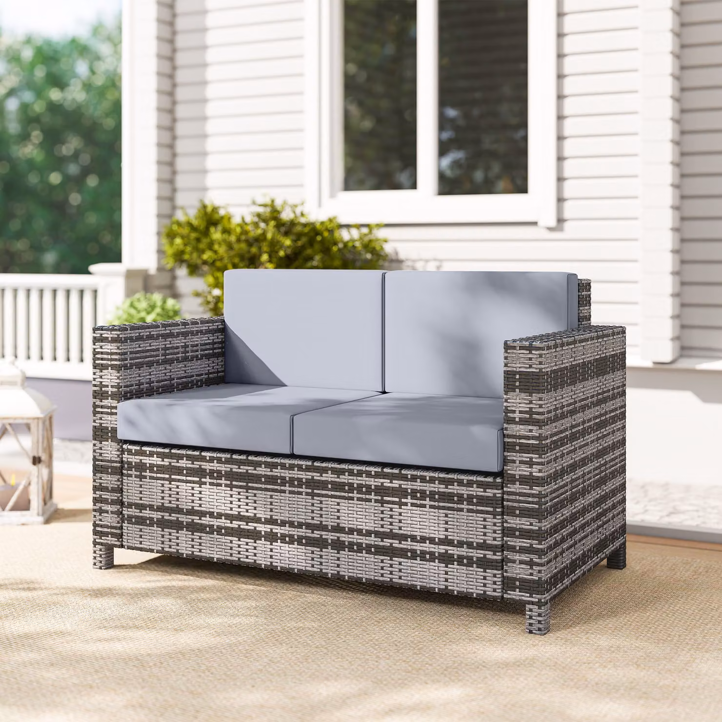 Outsunny 2 Seater Rattan Garden Sofa with Padded Cushions and Armrests in Mixed Grey – 9