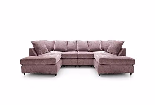 Abakus Direct Harriet U-Shaped Sofa in Pink Crushed Chenille with Matching Ottoman and Scatter Cushions – 4