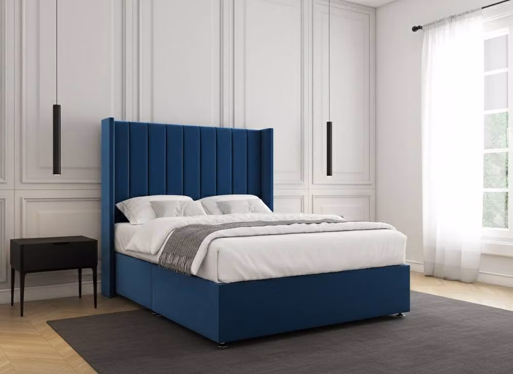 REGIONAL FURNISHINGS Small Double Plush Velvet Divan Bed with 54 inch Headboard in Blue, W/D/H: 120 x 200 cm – 2
