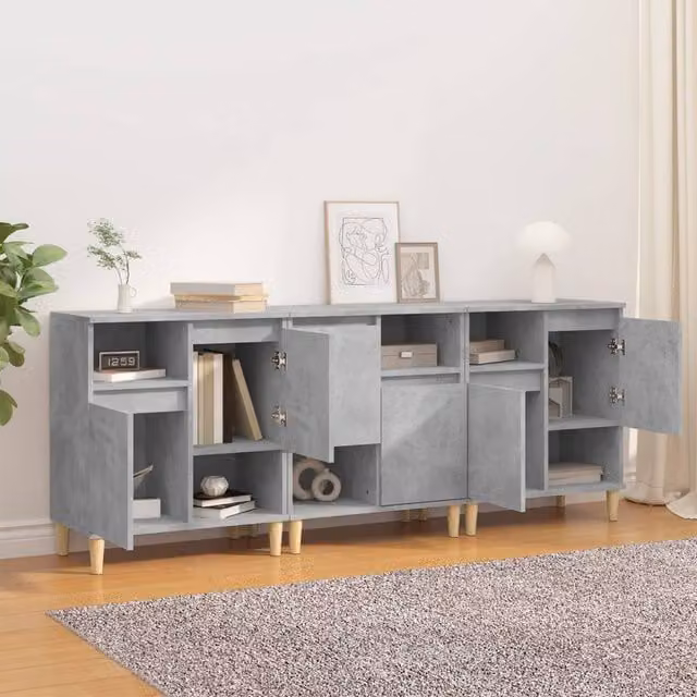 Berkfield Home Set of 3 Modern Sideboards in Concrete Grey, W/D/H: 60 x 35 x 70 cm – 1