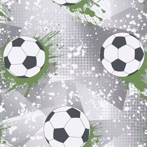 Holden Decor Storybook Football Frenzy Sport Themed Metallic Textured Wallpaper for Kids Bedrooms and Playrooms in Grey, Green and White