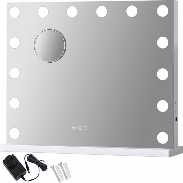 Emitto White LED Hollywood Tabletop Makeup Mirror with 14 Dimmable Bulbs