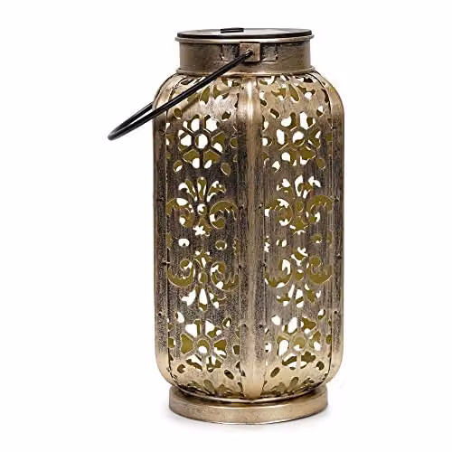MiniSun Solar Powered Moroccan Style Hanging Metal Lantern in Bronze and Gold/Brass – 1