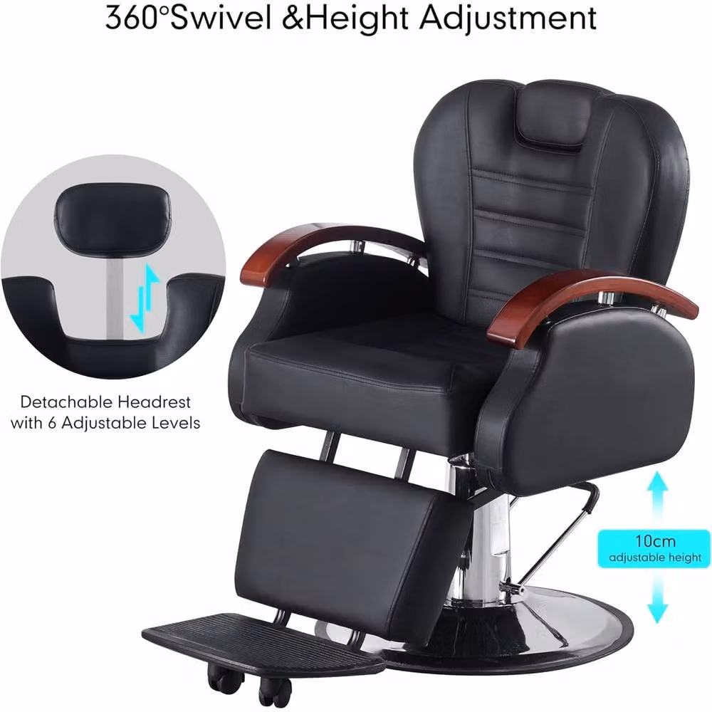 VOGREX Hydraulic Reclining Barber and Tattoo Chair with Footrest in Black – 5