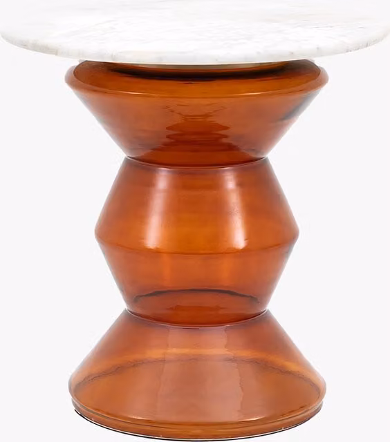 Perch & Parrow Zig-Zag Modern Round Side Table with Marble Top in Orange