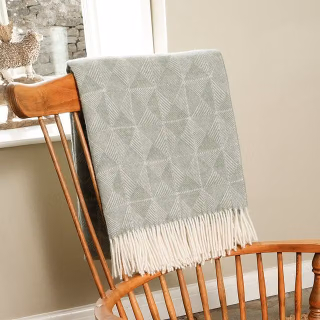 Native Natural Green Geometric Wool Blanket