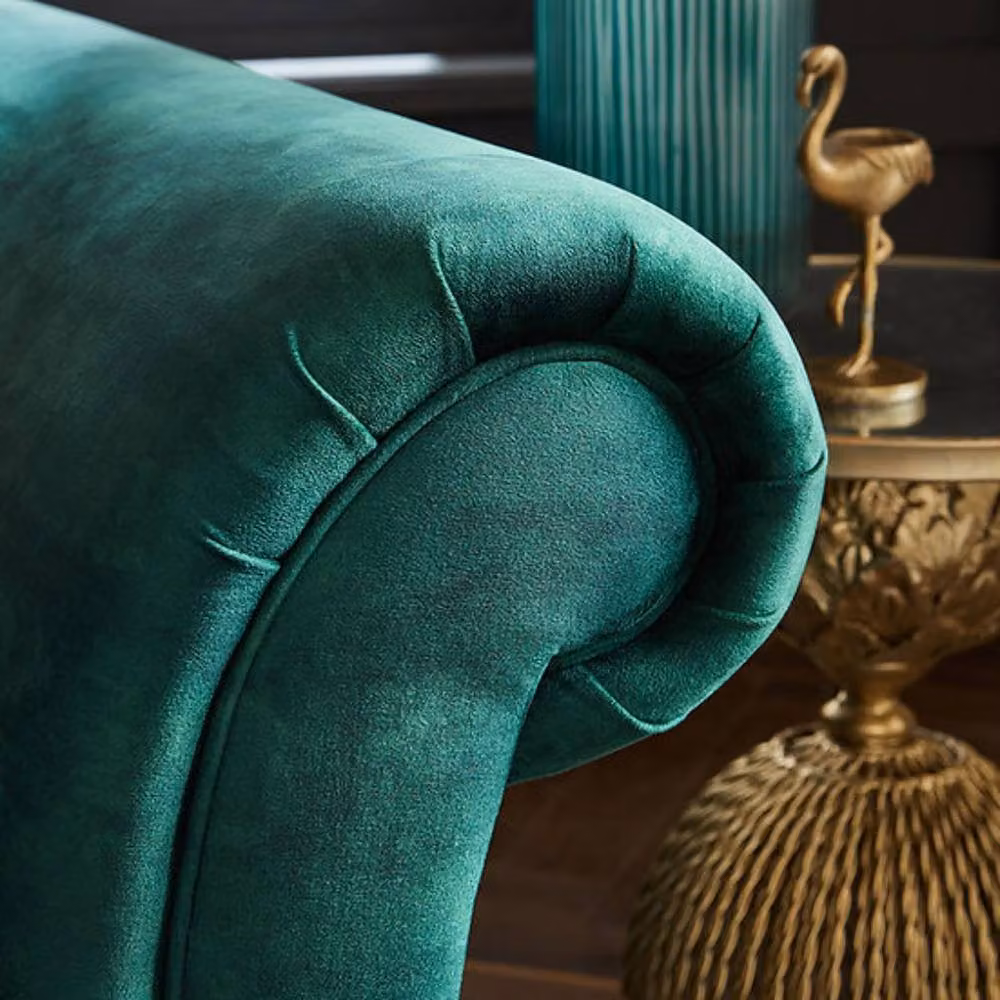 Stratus Interiors Grosvenor Green Velvet Fabric Upholstered Modern Sofa with Scatter Cushions and Solid Wood Frame – 2