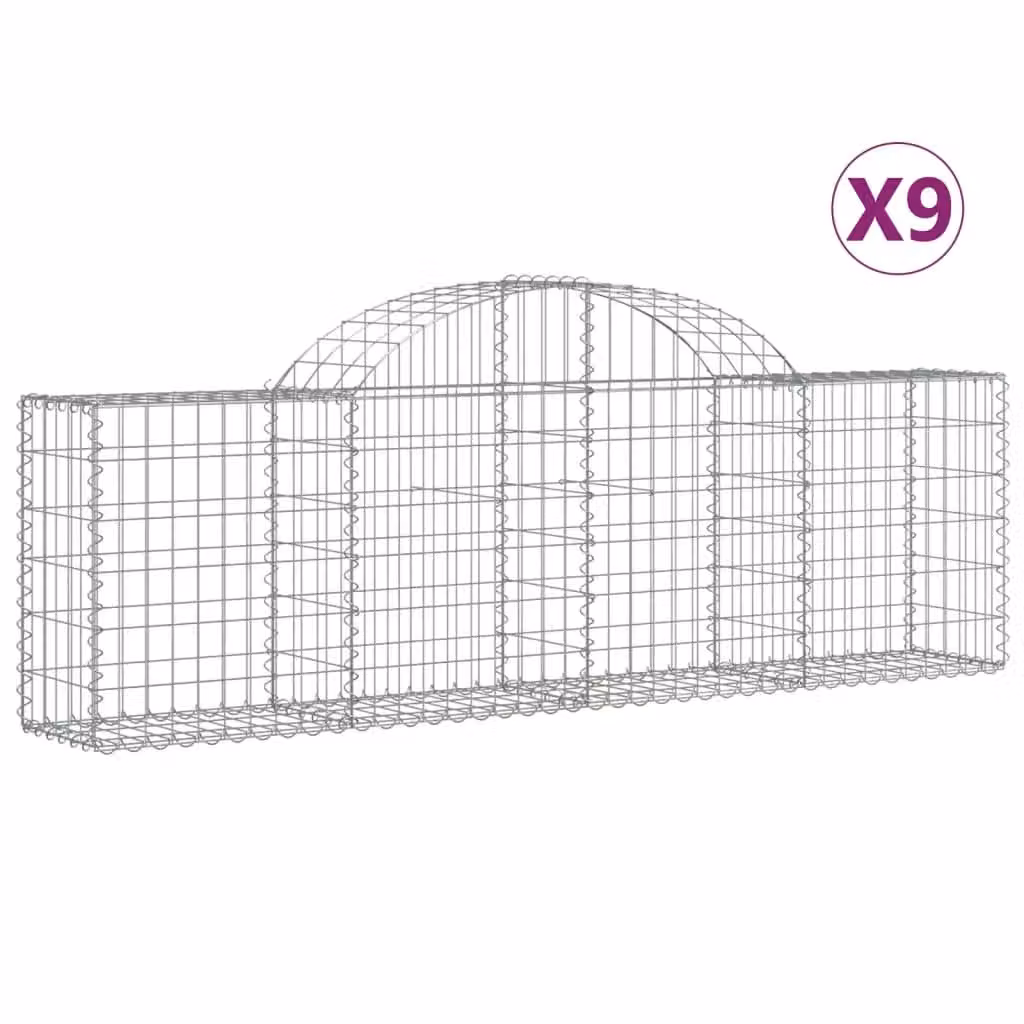 Berkfield Home Arched Gabion Baskets, 9 Piece Set, Silver Galvanised Steel, W: 200 cm, D: 30 cm, H: 60-80 cm – 2