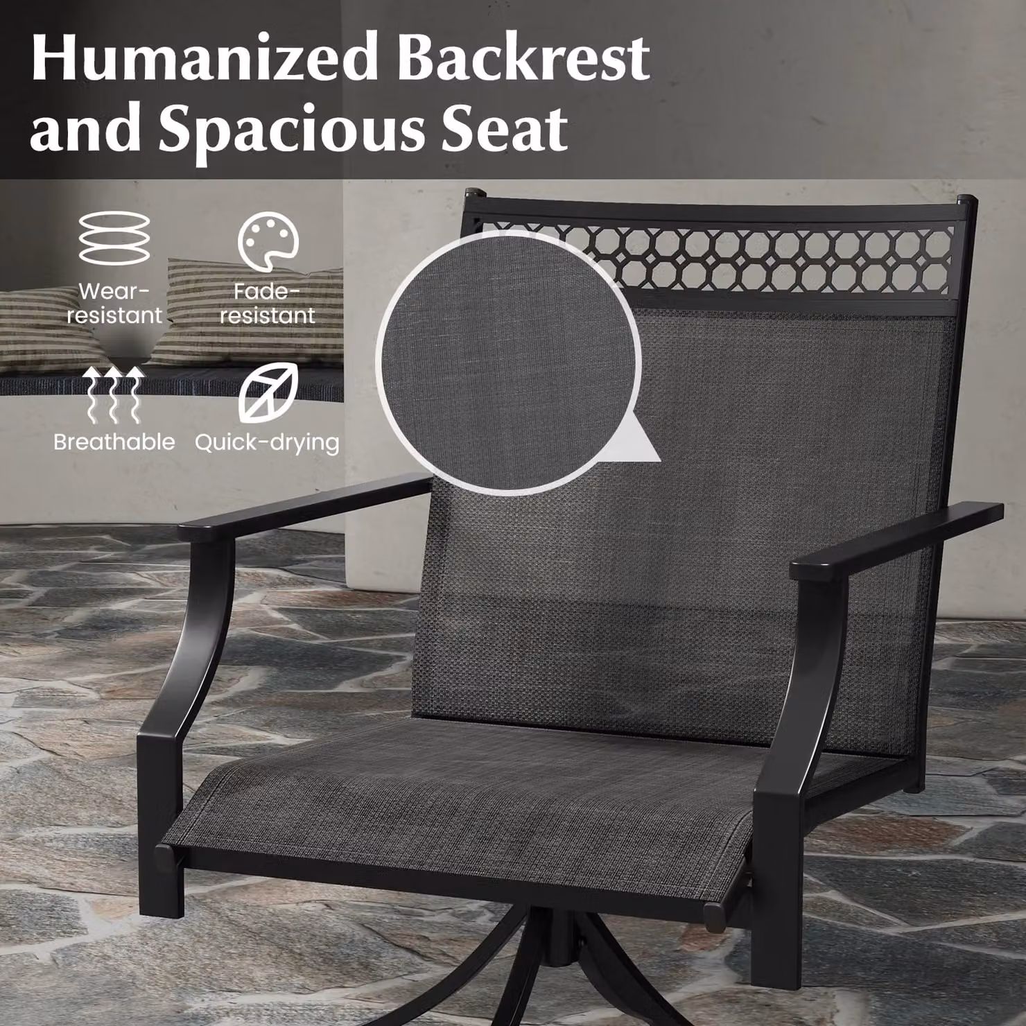 Costway Set of 2 Grey Swivel Patio Dining Chairs with Armrests and Textilene Fabric – 6