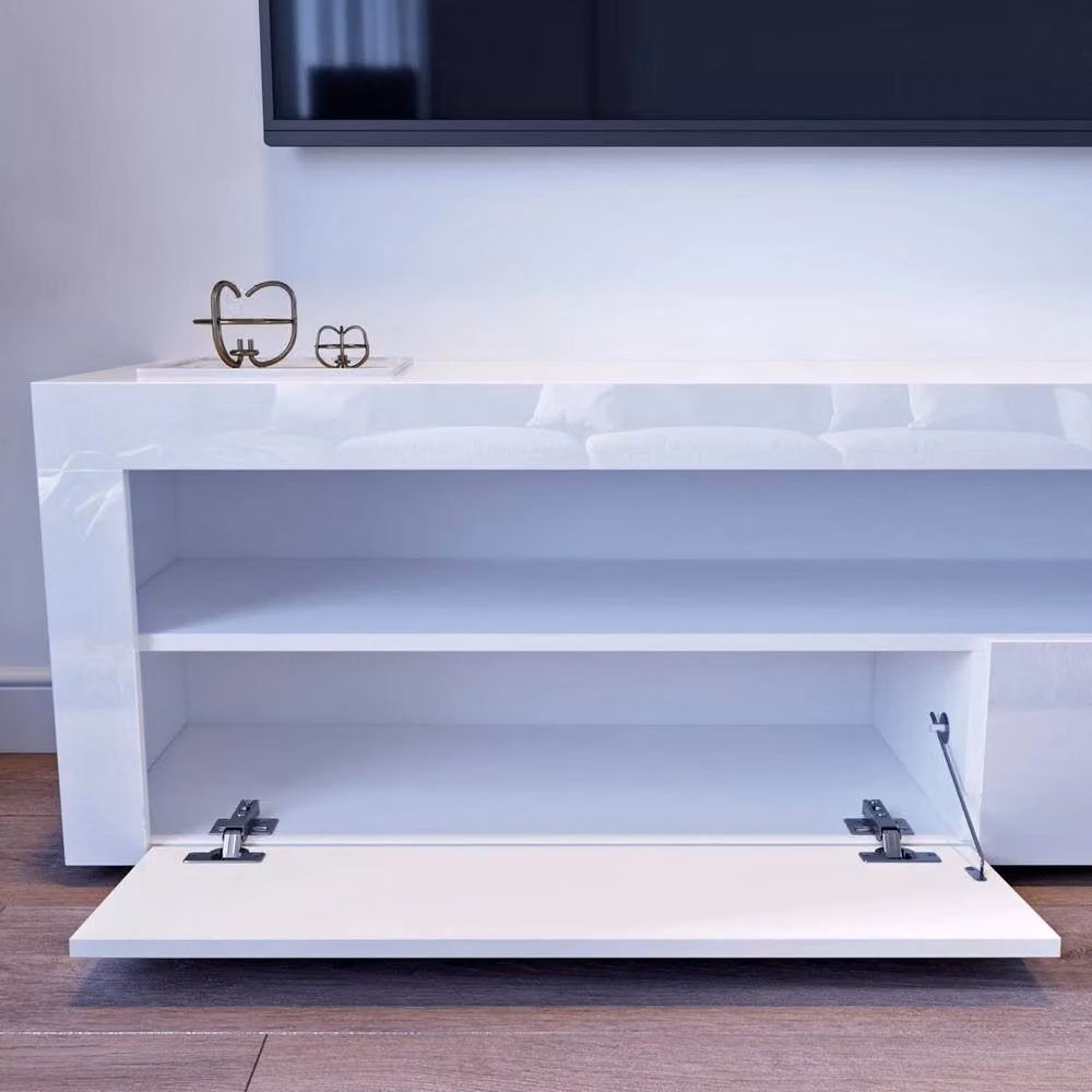 ERGOVEXA Modern White High Gloss TV Unit Cabinet Set with Integrated LED Lights and Drawers, W/D/H: 120 x 35 x 45 cm – 3