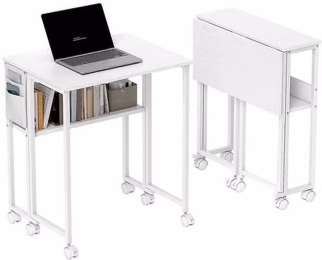 NESTLUNE White Foldable Computer Desk with Castors