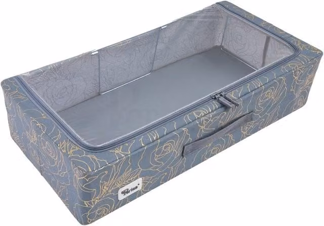 Periea Foldable Underbed Storage Box with Metal Frame and Handles in Grey and Blue