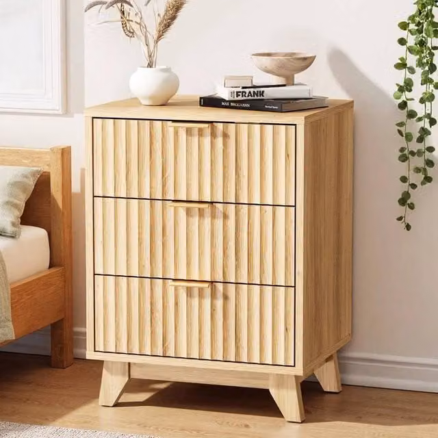 FORGEVIO Modern 3 Drawer Bedside Table with Power Supply in Brown – 1