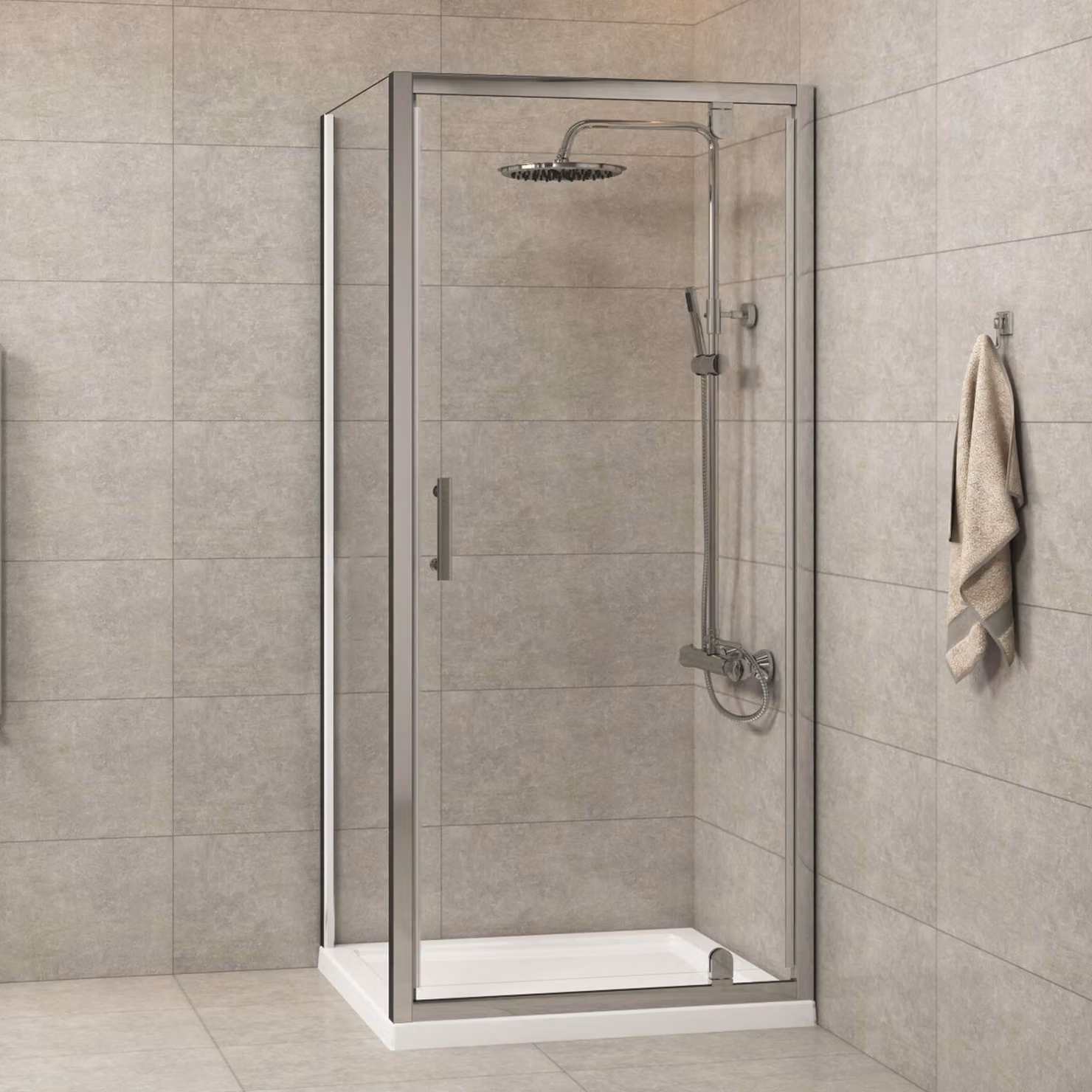 Royal Bathrooms Cube Square or Rectangular Pivot Door Shower Enclosure with 6mm Clear Glass and Silver Frame, W: 185 cm