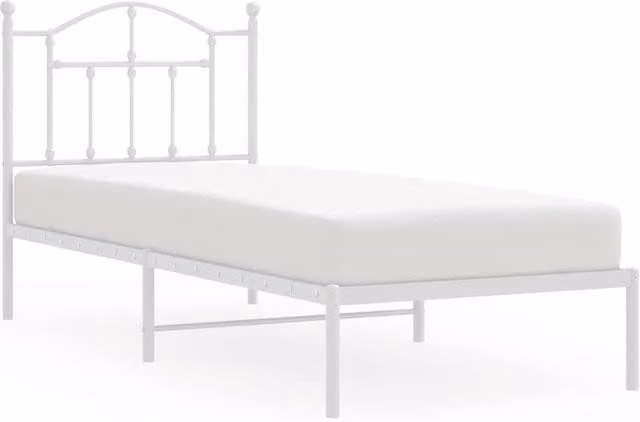 Berkfield Home Metal Single Bed Frame with Headboard in White, W/D/H: 90 x 190 cm – 1