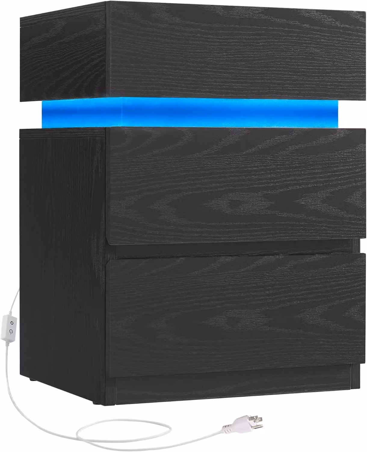 VASAGLE Modern Black Bedside Table with 3 Drawers and Integrated LED Lighting – 3