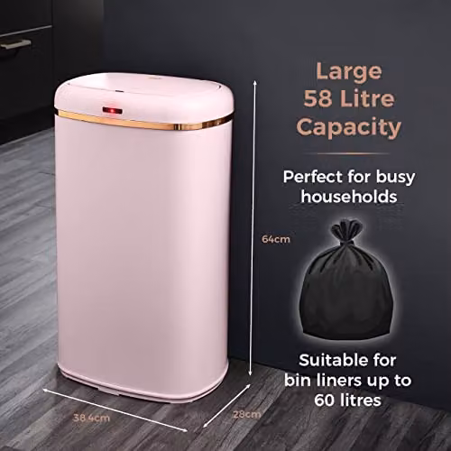 Tower T838010PNK Cavaletto Square Sensor Bin, 58L, Pink and Gold Metal – 2