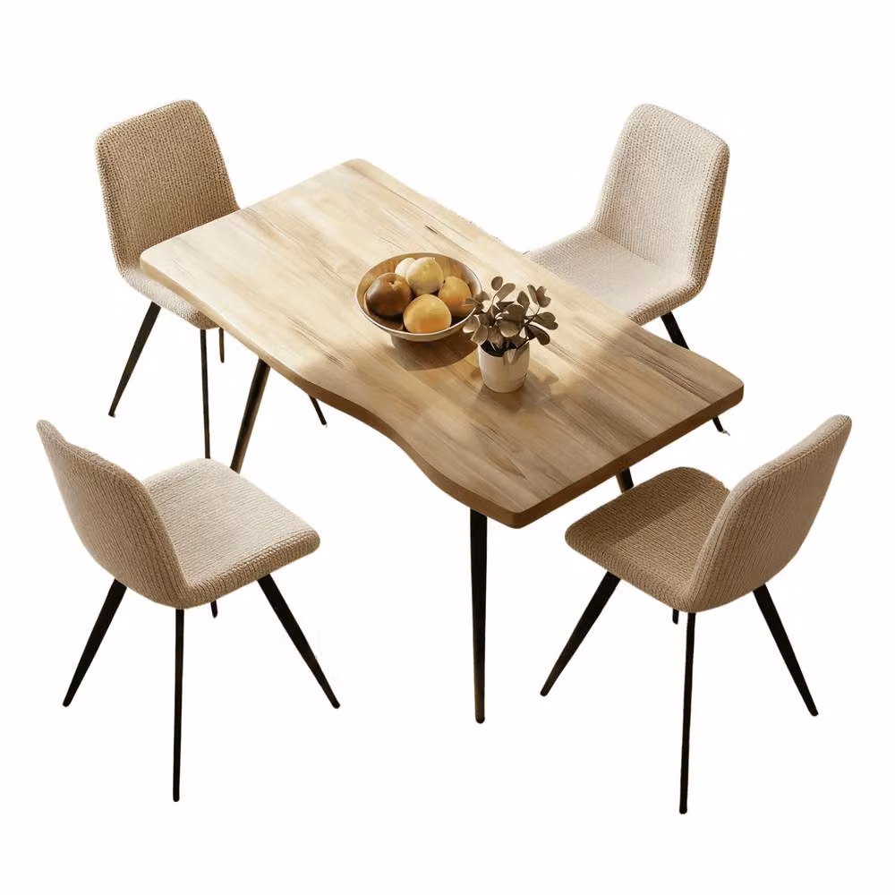 Home Source Avara Contemporary 5-Piece Dining Set with Rectangular Wood Table and Beige Upholstered Chairs – 3