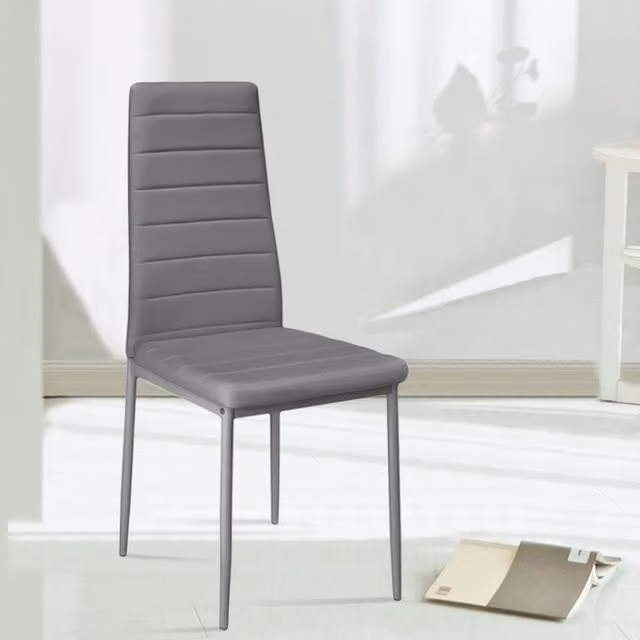 Livingandhome Set of 4 Grey PU Leather Armless Dining Chairs with Metal Legs