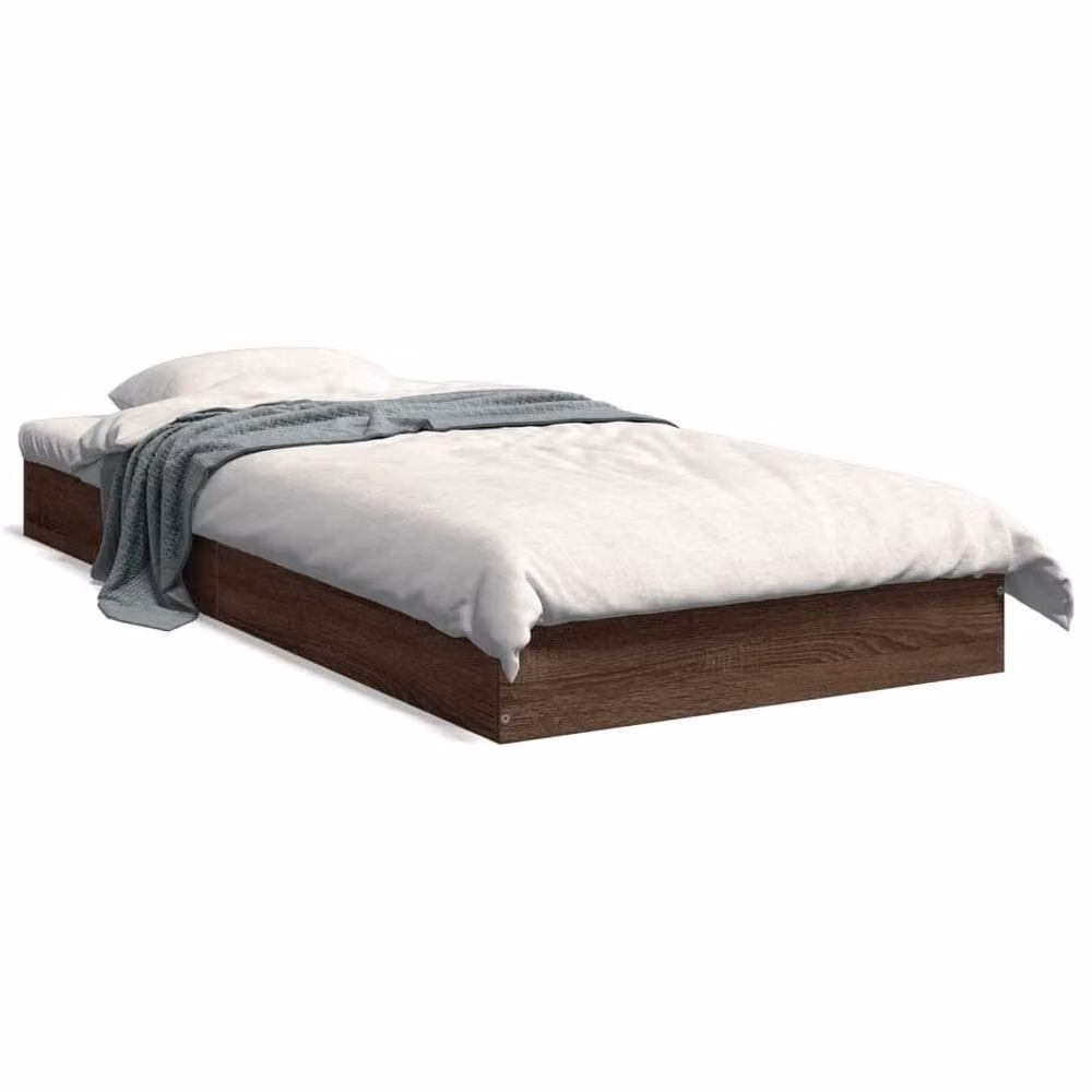 Berkfield Home Modern Small Single Wood Bed Frame, Brown Oak, W: 75 cm, D: 190 cm, H: 17 cm – 3