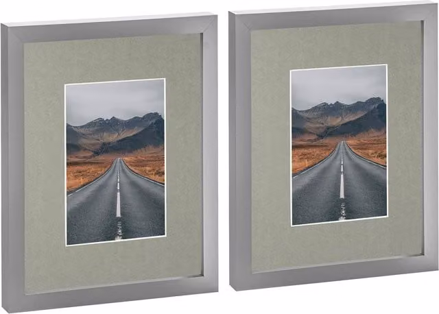 Nicola Spring Pack of 2 Rectangular Grey Photo Frames with 4x6 inch Mount, W/H: 25.4 x 20.32 cm