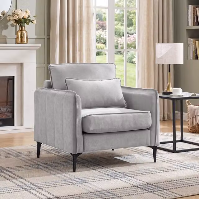 Livingandhome Modern Upholstered Tub Accent Chair with Armrests in Grey and Black