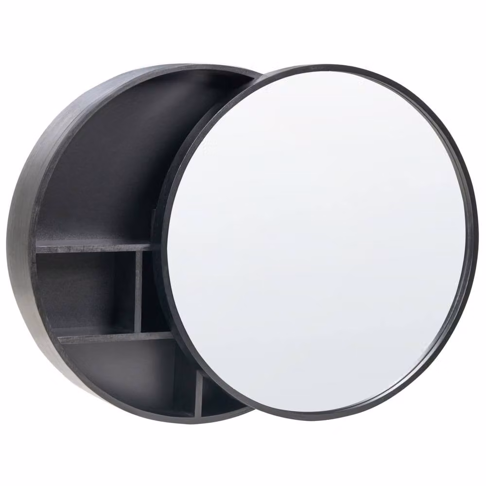 Wyld and Coco Black Bamboo Wall Mounted Mirror Cabinet with Sliding Doors W/D/H: 50 x 50 x 13 cm – 4