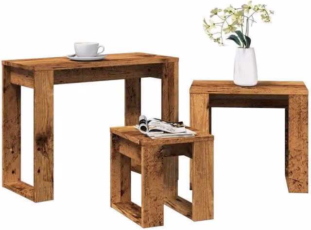 Berkfield Home Nest of 3 Tables in Brown Rustic Old Wood Finish