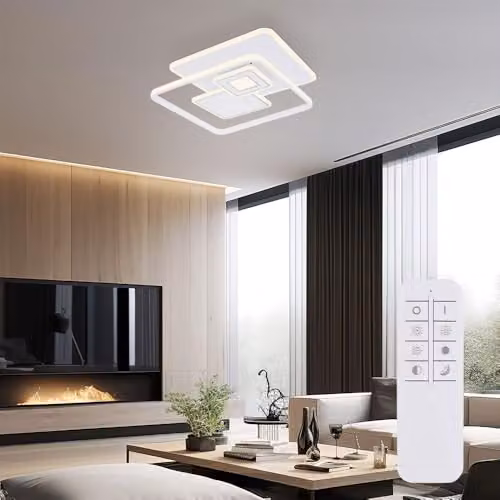 Netlighting Roderick Square LED Ceiling Light, White, W/D/H: 50 x 50 x 6 cm, Dimmable with Remote Control and CCT Colour Changing