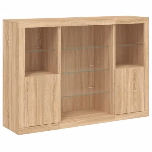 vidaXL Set of 3 Modern Sideboards with Integrated LED Lights in Sonoma Oak Brown Engineered Wood – 1