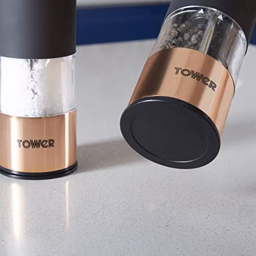 Tower Electric Salt and Pepper Mill in Rose Gold and Black with Stainless Steel and Soft-Touch Body – 5
