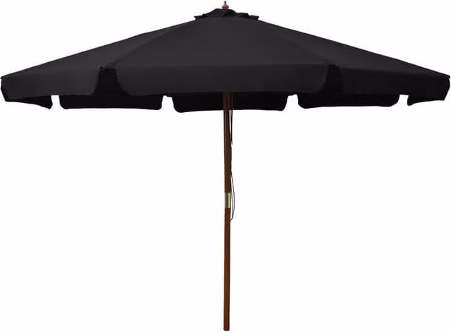 Berkfield Home Outdoor Parasol with Wooden Pole and Black Polyester Canopy, Diameter: 330 cm – 1