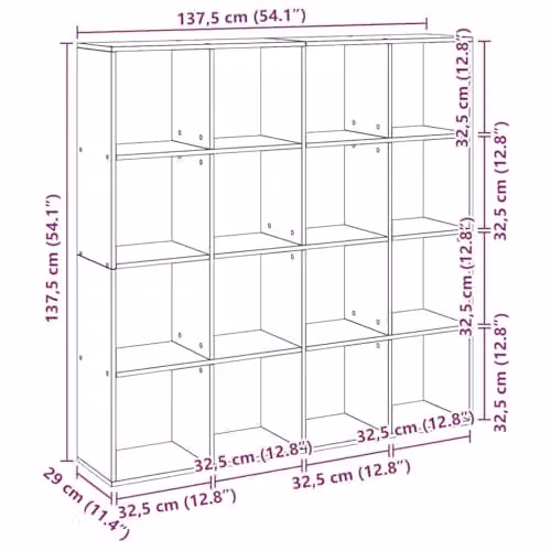 vidaXL Artisan Oak Book Cabinet in Brown, Engineered Wood, W/D/H: 137.5 x 29 x 137.5 cm – 3