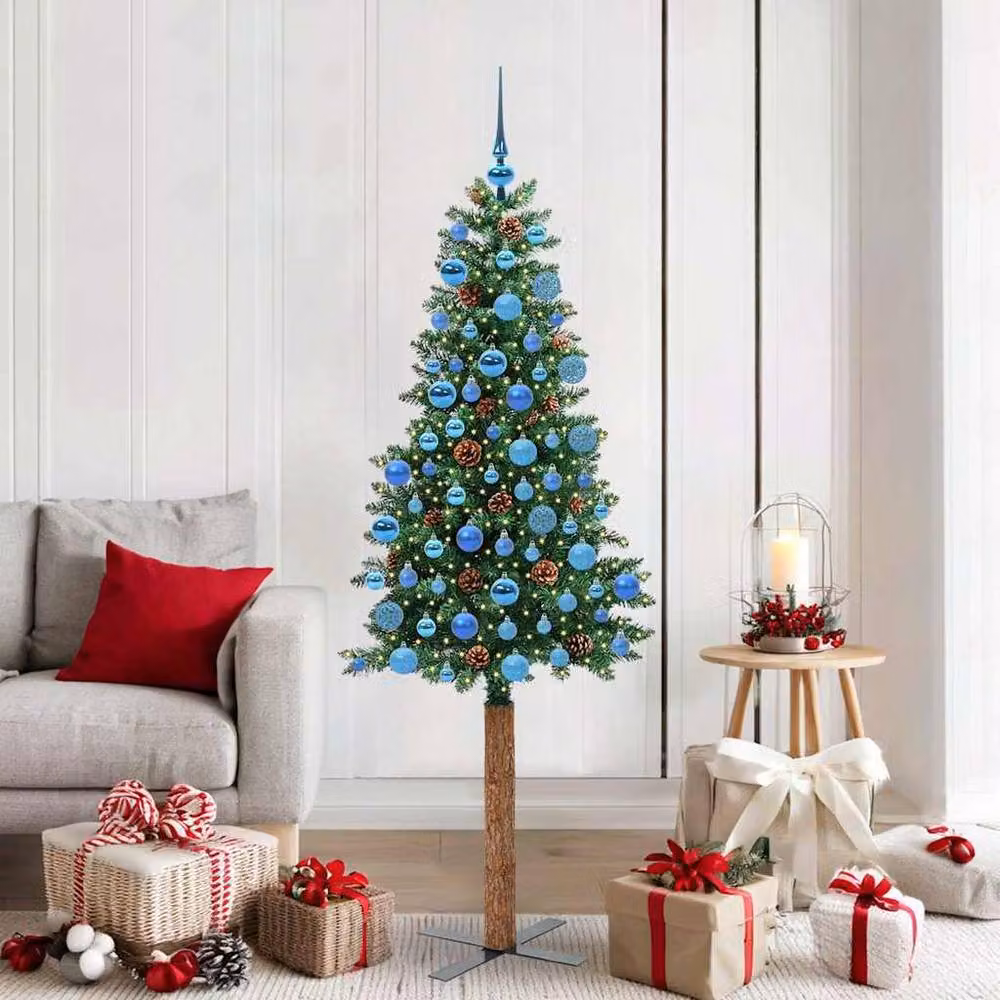 Berkfield Home Elegant Slim Green Christmas Tree, Height: 180 cm, PVC and Solid Pine Wood – 2
