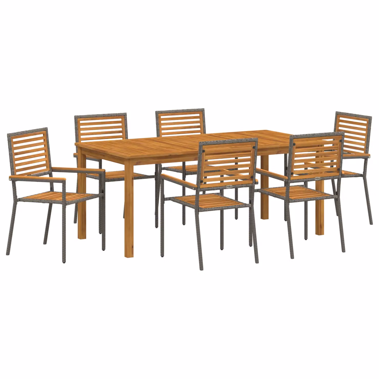 Berkfield Home 7 Piece Grey Poly Rattan and Acacia Wood Garden Dining Set – 2