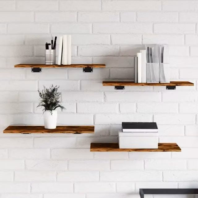 Berkfield Home Set of 4 Wall Mounted Shelves in Smoked Oak Brown, W: 60 cm, D: 30 cm, H: 1.5 cm – 1