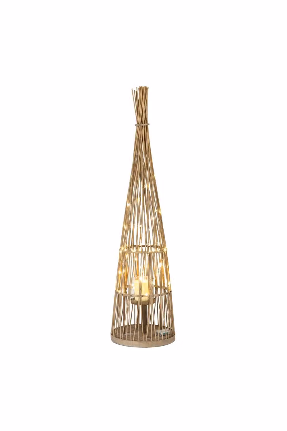 KDMD Large Conical Wicker Tabletop Lantern with Glass and LED in Brown – 2