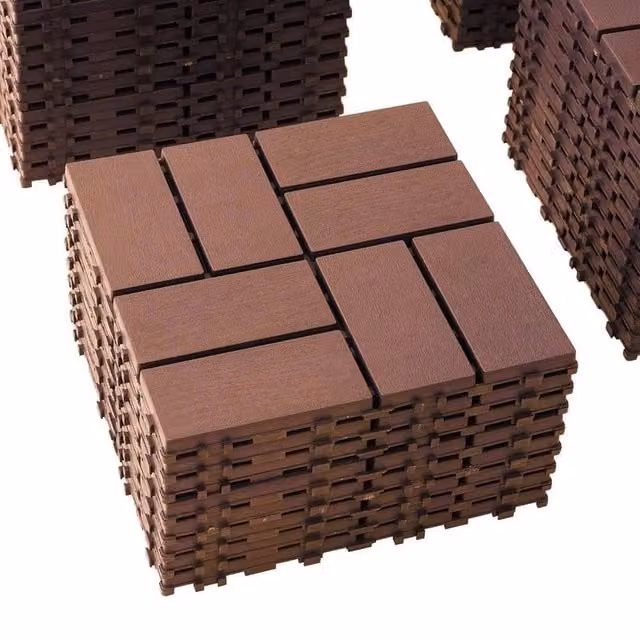 FLAVORA Brown Anti-Slip Interlocking Plastic Deck Tiles, W/D/H: 44 x 30 x 30 cm – 1