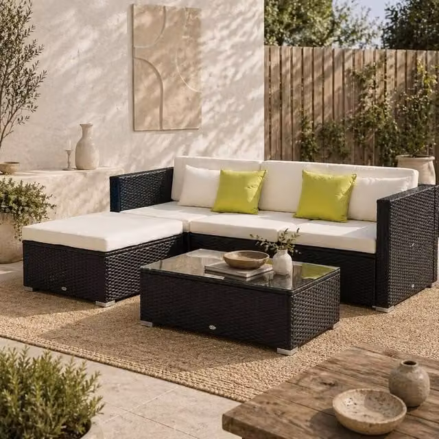 Wyld Haus Dotodi Black 4 Seater Modular Rattan Outdoor Sofa Set – 1