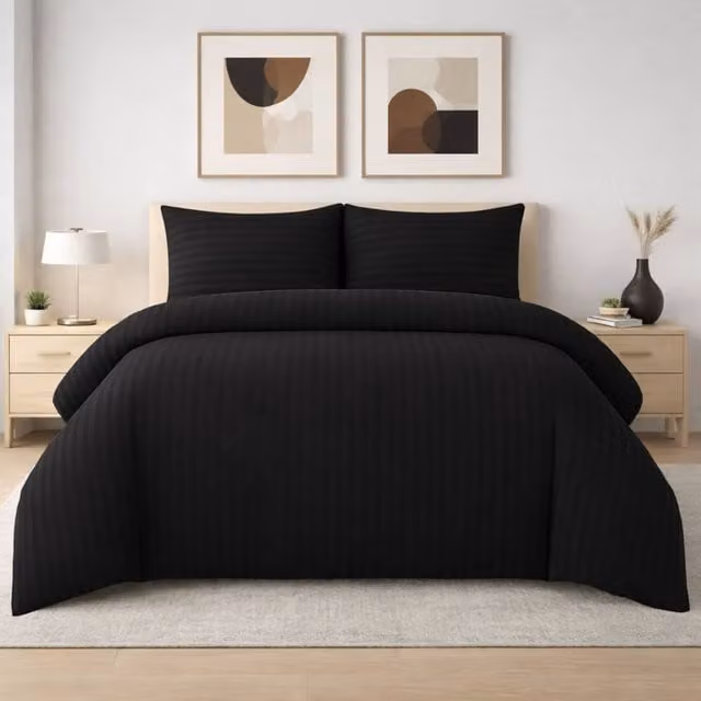 Grace 4 Pack Modern Striped Duvet Cover Set in Black, Double (140 x 200 cm) – 1