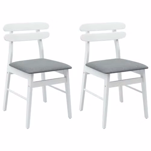 vidaXL Set of 2 Dining Chairs in White and Grey with Solid Rubberwood and Fabric – 1