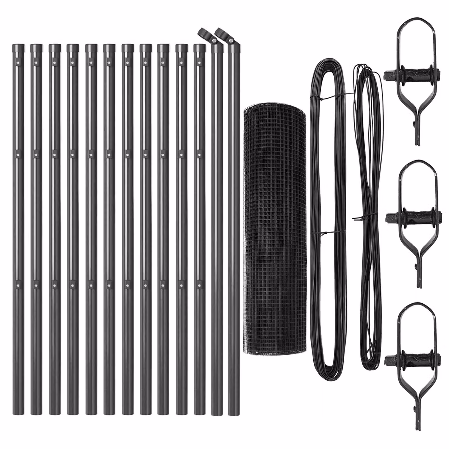 Berkfield Home Grey Powder-Coated Steel Welded Wire Fence with 13 Round Posts, W/H: 0.4 x 25 m – 2
