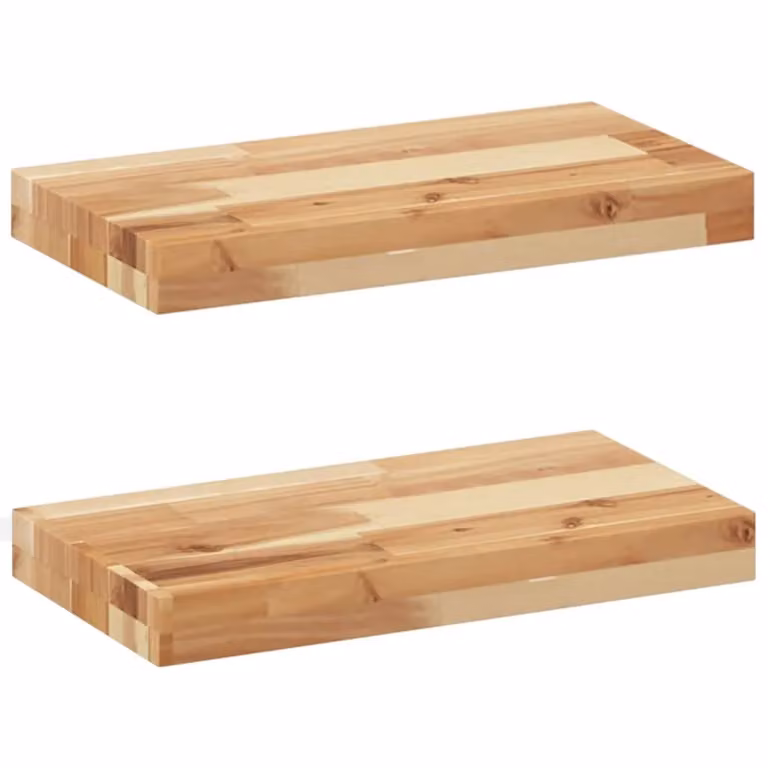 Berkfield Home Set of 2 Floating Wall Mounted Shelves in Brown Oil Finished Solid Acacia Wood, W/D/H: 40 x 20 x 4 cm